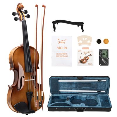  Glarry Gv406 4/4 Acoustic Violin Kit Natural W/square Case, 2 Bows, 3 In 1 Digital Metronome Tuner Tone Generator, Extra Strings And Bridge Rt