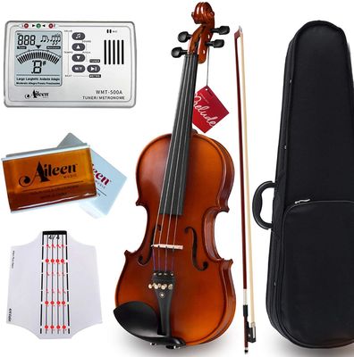 Aileen PREMIUM BEGINNER Series Violin Outfit - 4/4 Full Size Solid Wood Ebony Fitted for Kids Students; Teachers Approved