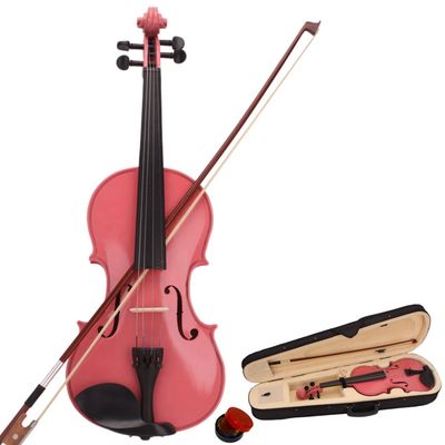 Full Size 4/4 Acoustic Violin Set,Beginner Violin Vintage Solid Wood Violin Starter Kit with Carrying Case,Bow and Rosin (Pink) RT