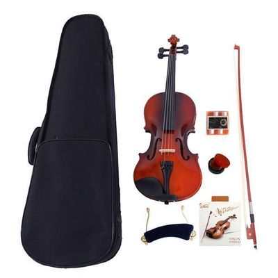 Glarry Gv100 1/4 Acoustic Violin Case Bow Rosin Strings Tuner Shoulder Rest Natural 