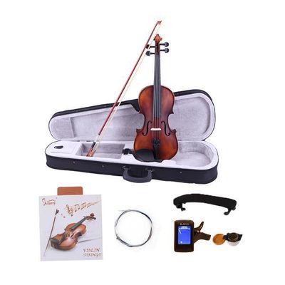 Glarry Gv200 4/4 Classic Solid Wood Violin Case Bow Violin Strings Rosin Shoulder Rest Electronic Tuner