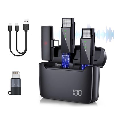 Wireless Clip On Microphone with Charging Case Omnidirectional Mic Noise Reduction Plug and Play