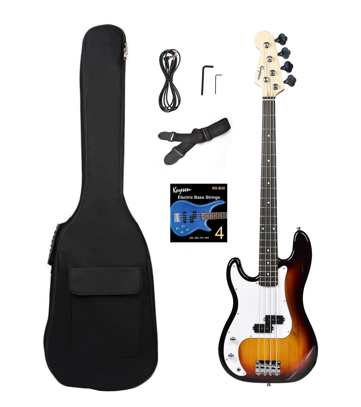 Left handed Bass Guitar 4 string full size PB for Beginners Intermediate players with Gig bag Extra Bass String set Strap Cable cord SPS785
