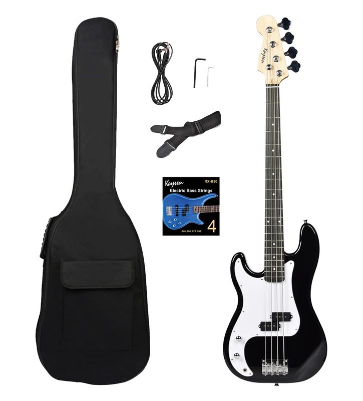 Left handed Bass Guitar 4 string full size PB for Beginners Intermediate players with Gig bag Extra Bass String set Strap Cable cord Black SPS787