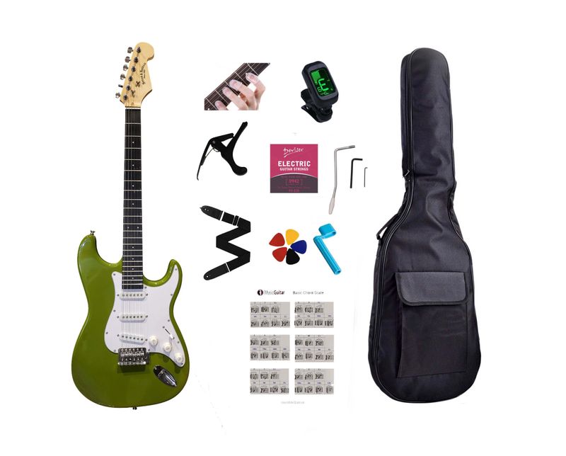 Electric Guitar 39 inch full size SSS Pickup Solid Body for Beginners, Adults, Students with Full Package Green JPS77