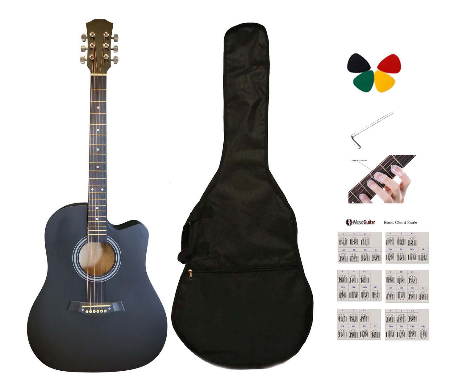 41-Inch Full-Size Black matte finish Acoustic Guitar SPS954 – Smooth Play, Low Action, Stylish Design – Perfect for Beginners, Adults, and Students Package