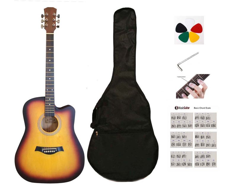 41-Inch Full-Size Sunburst matte finish Acoustic Guitar SPS955 – Smooth Play, Low Action, Stylish Design – Perfect for Beginners, Adults, and Students Package