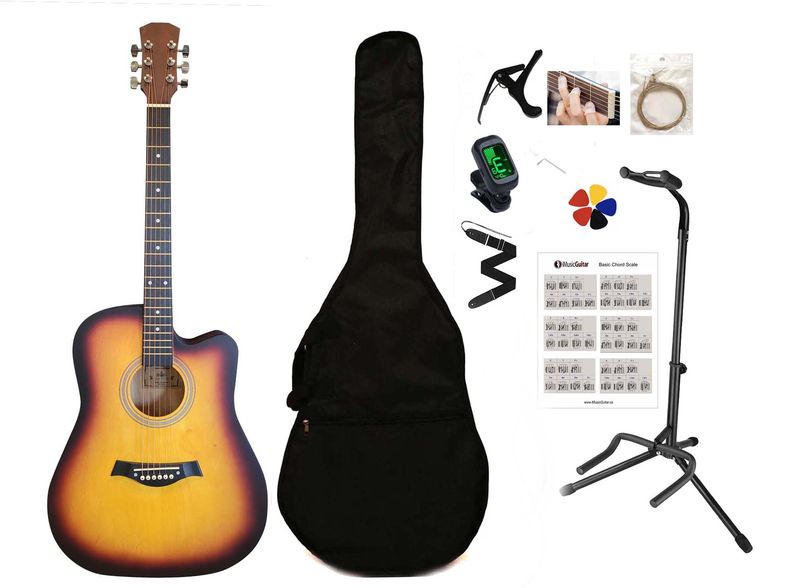 41-Inch Full-Size Sunburst matte finish Acoustic Guitar SPS955 – Smooth Play, Low Action, Stylish Design – Perfect for Beginners, Adults, and Students Full Package