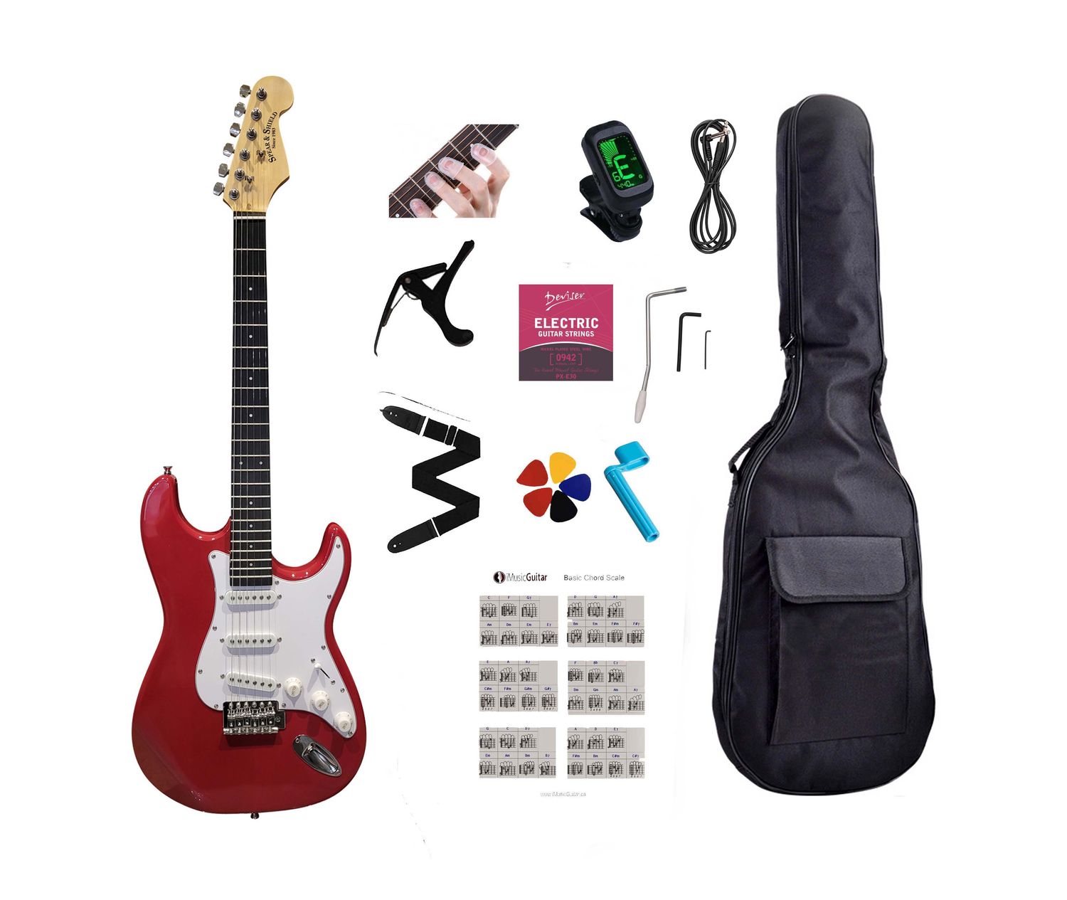 Electric Guitar 39 inch full size SSS Pickup Solid Body for Beginners, Adults, Students with Full Package Red JPS63