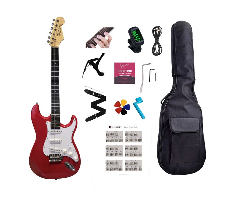 Electric Guitar 39 inch full size SSS Pickup Solid Body for Beginners, Adults, Students with Full Package Red JPS63