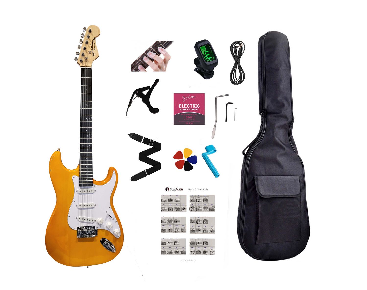 Electric Guitar 39 inch full size SSS Pickup Solid Body for Beginners, Adults, Students with Full Package Yellow JPS79