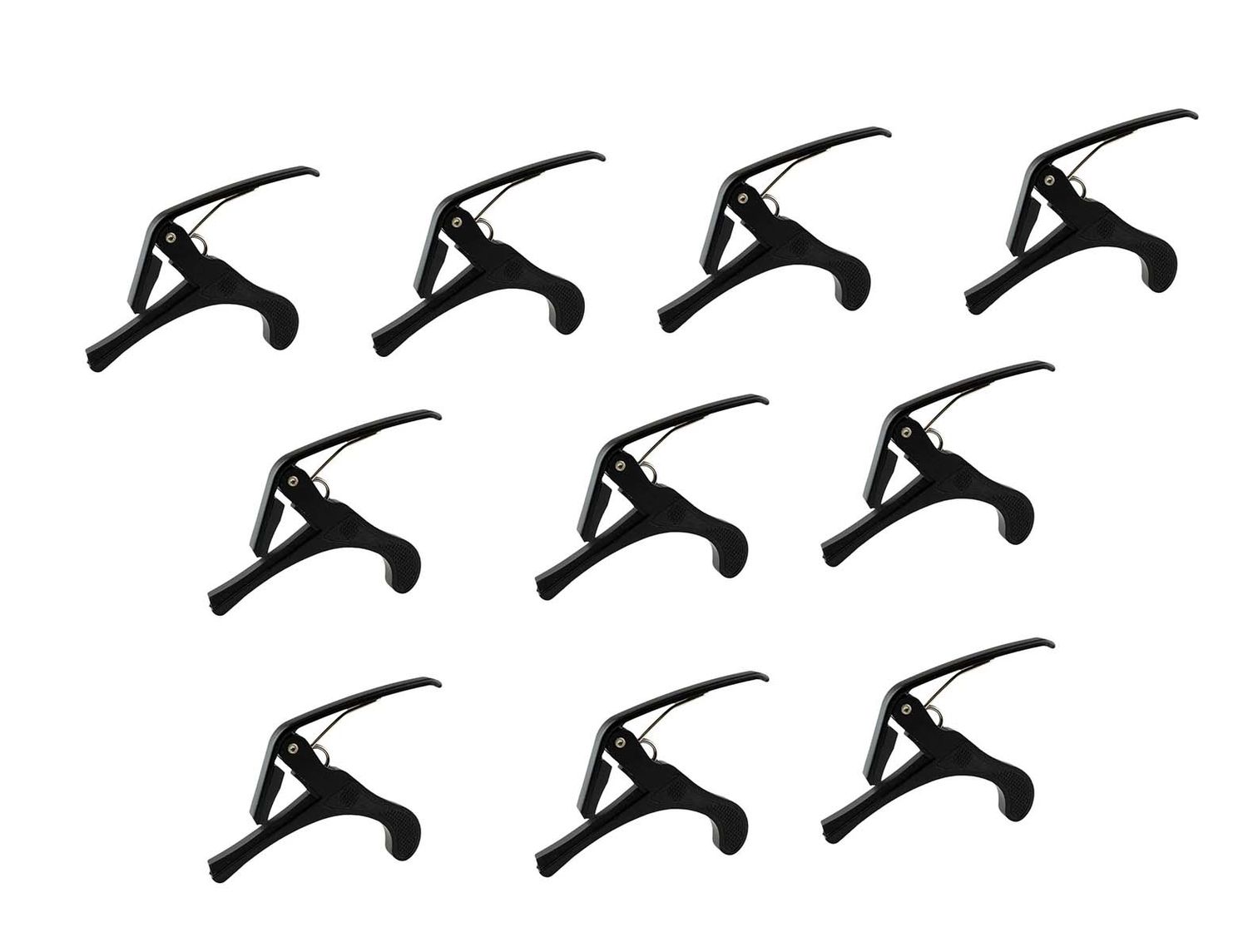10 Pack – Single Handed Quick Change Capos for Acoustic, Electric &amp; Classical Guitars – Black – Durable &amp; Lightweight Aluminum Alloy