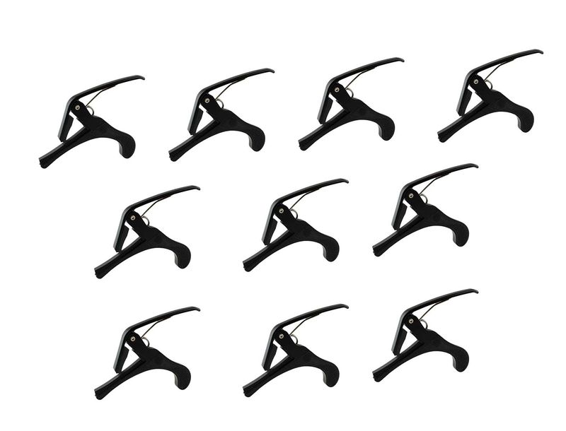 10 Pack – Single Handed Quick Change Capos for Acoustic, Electric &amp; Classical Guitars – Black – Durable &amp; Lightweight Aluminum Alloy