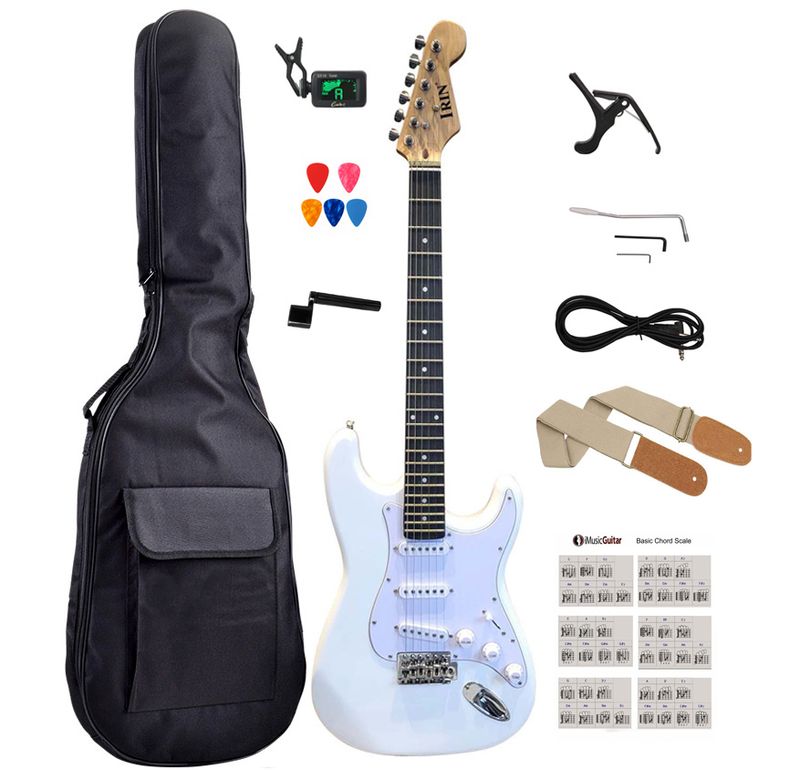 Strat-Style Electric Guitar Kit – White, Full Size 6-String with Maple Neck & Rosewood Fingerboard, SSS Pickups, Tremolo Arm, and Complete Accessory Bundle (Model SPS902) Strat-Style Electric Guitar Kit – White, Full Size 6-String with Maple Neck & Rosewood Fingerboard, SSS Pickups, Tremolo Arm, and Complete Accessory Bundle (Model SPS902)