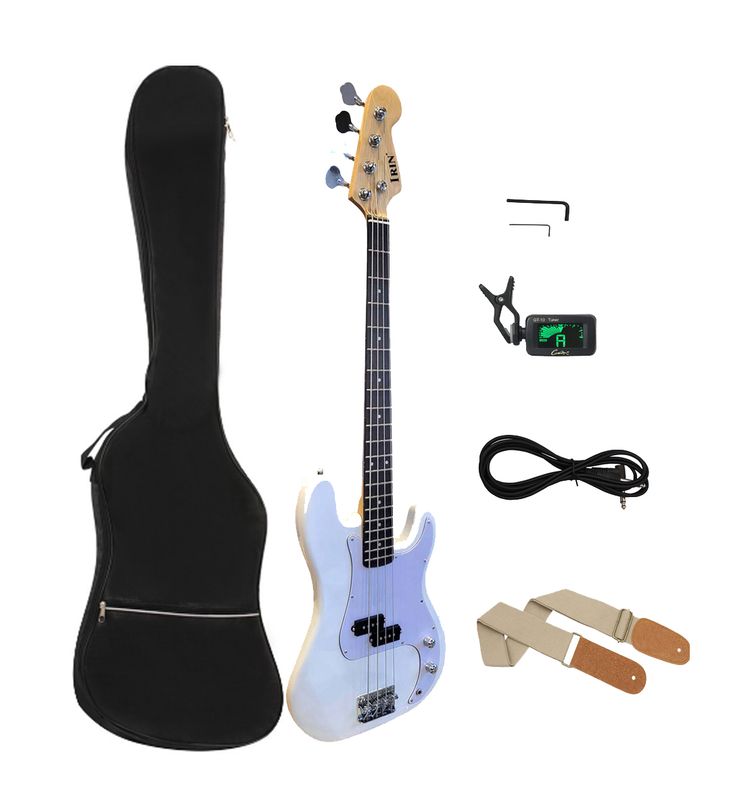 Precision-Style 4-String Electric Bass Guitar Bundle – Full Size, White, Rosewood Fingerboard, Paulownia Body, with Gig Bag, Strap, Tuner, Cable & Wrenches SPS906 Precision-Style 4-String Electric Bass Guitar Bundle – Full Size, White, Rosewood Fingerboard, Paulownia Body, with Gig Bag, Strap, Tuner, Cable & Wrenches SPS906