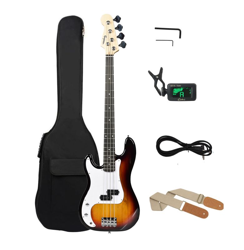 Left-Handed 4-String Full-Size Electric Bass Guitar – Sunburst PB Style for Beginners &amp; Intermediate Players – Includes Gig Bag, Clip Tuner, Strap &amp; Cable Sunburst