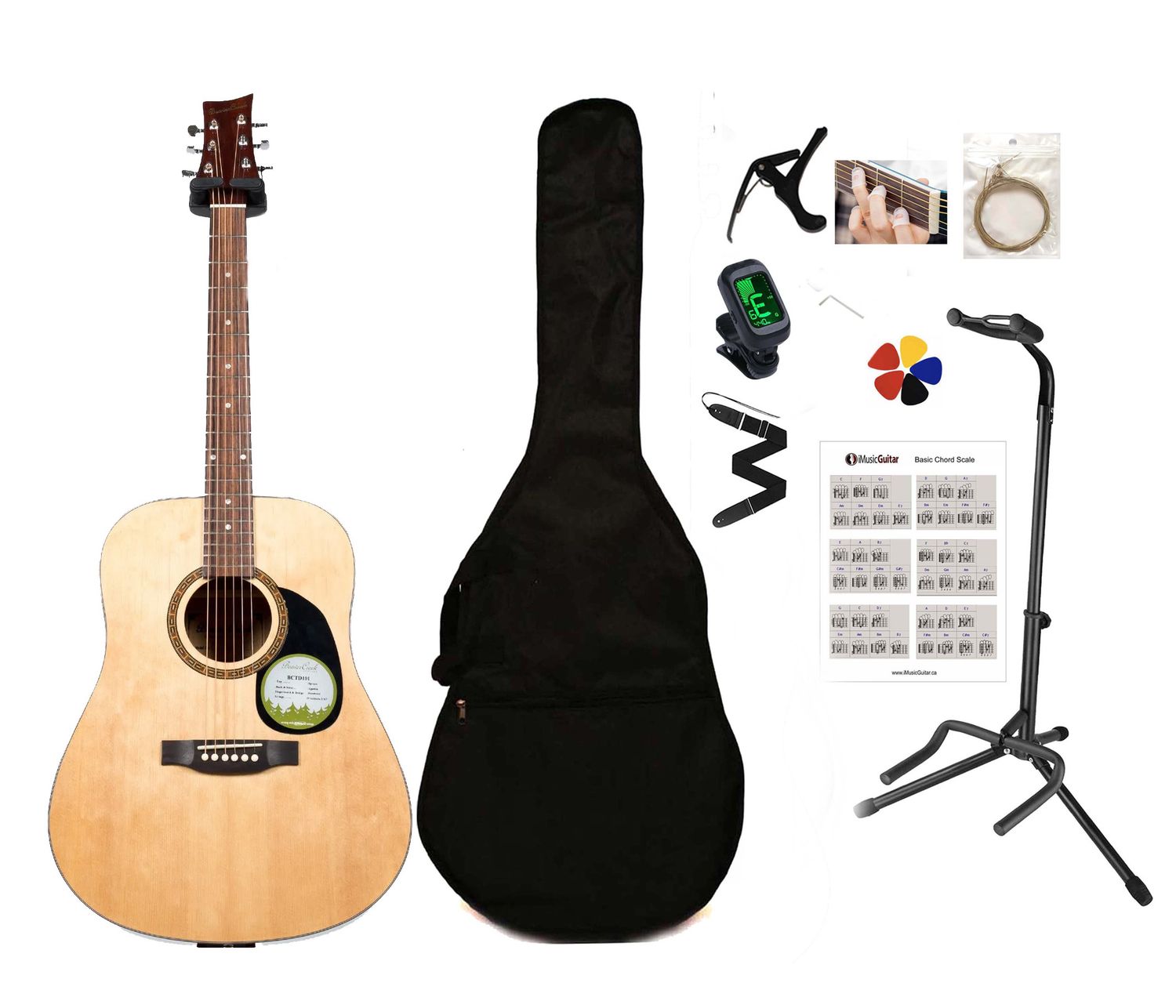 Beaver Creek BCTD101 Dreadnought Acoustic Guitar – Full‑Size Steel‑String Guitar, Natural Finish + Full Accessory Package