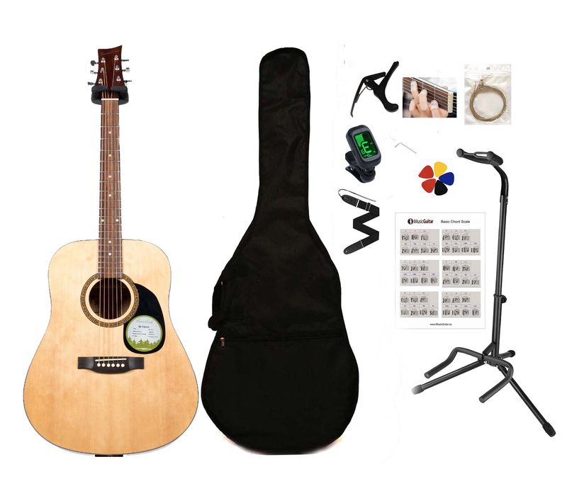 Beaver Creek BCTD101 Dreadnought Acoustic Guitar – Full‑Size Steel‑String Guitar, Natural Finish + Full Accessory Package