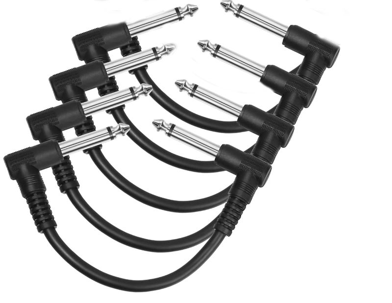4-Pack Guitar Pedal Patch Cables – Right Angle 1/4″ TS, Low-Noise, Flexible