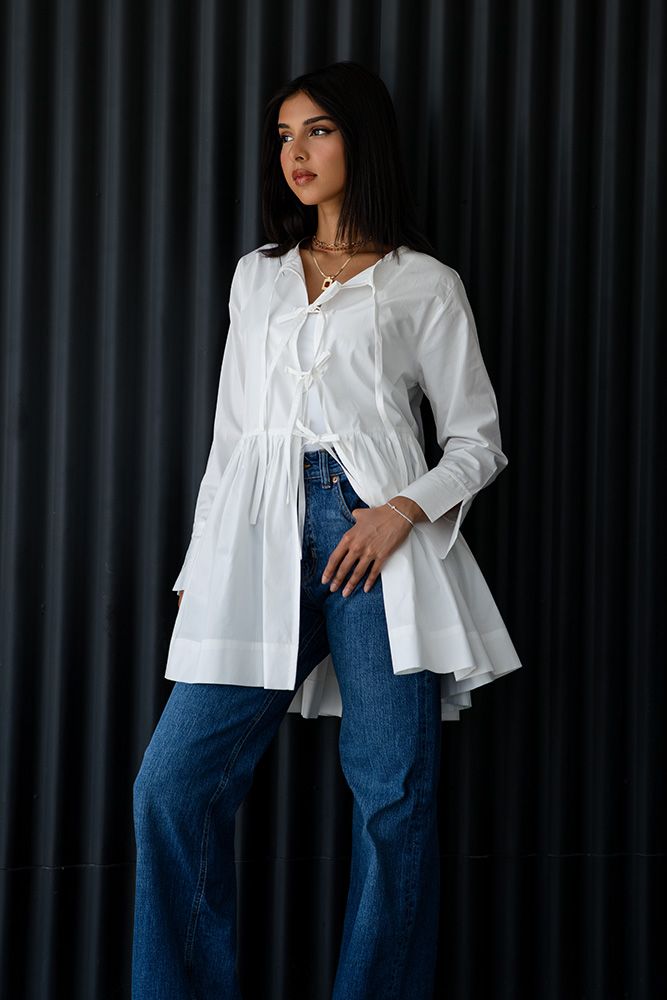 White Tie-Front Shirt (Long)