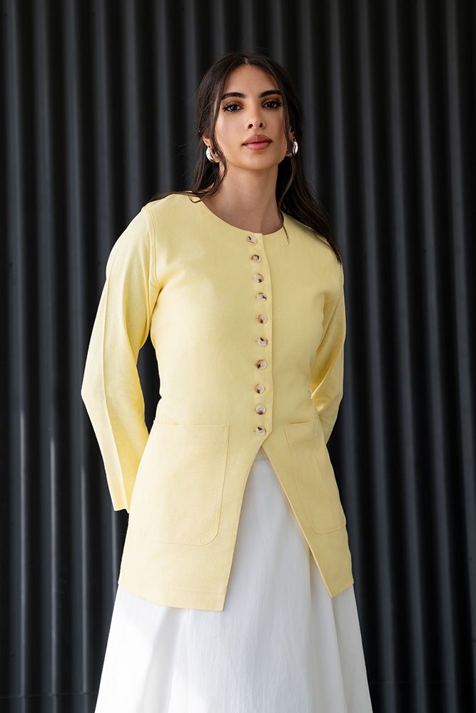 Linen Jacket in Butter Yellow (Long Sleeves)