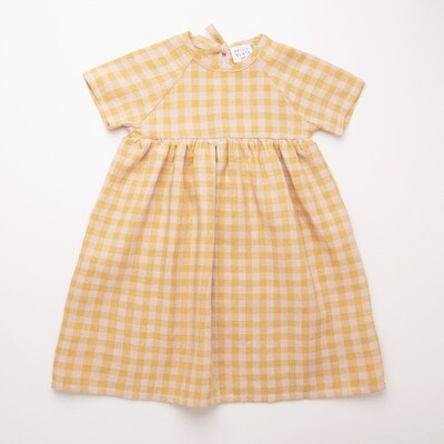 Hopscotch Dress - Blush & Hay Check Linen