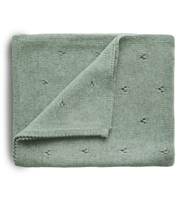 Knitted Pointelle Baby Blanket- Sage