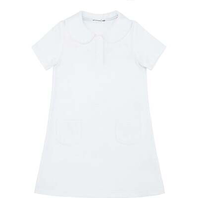 Girls White A-line French Terry Dress