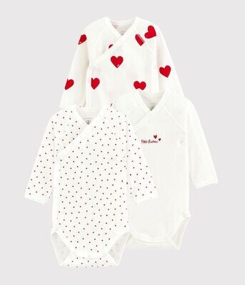 Baby Girl 3 Pack Crossover Heart Print Bodysuit