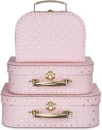 Nesting Suitcases-Pink w Gold Dots