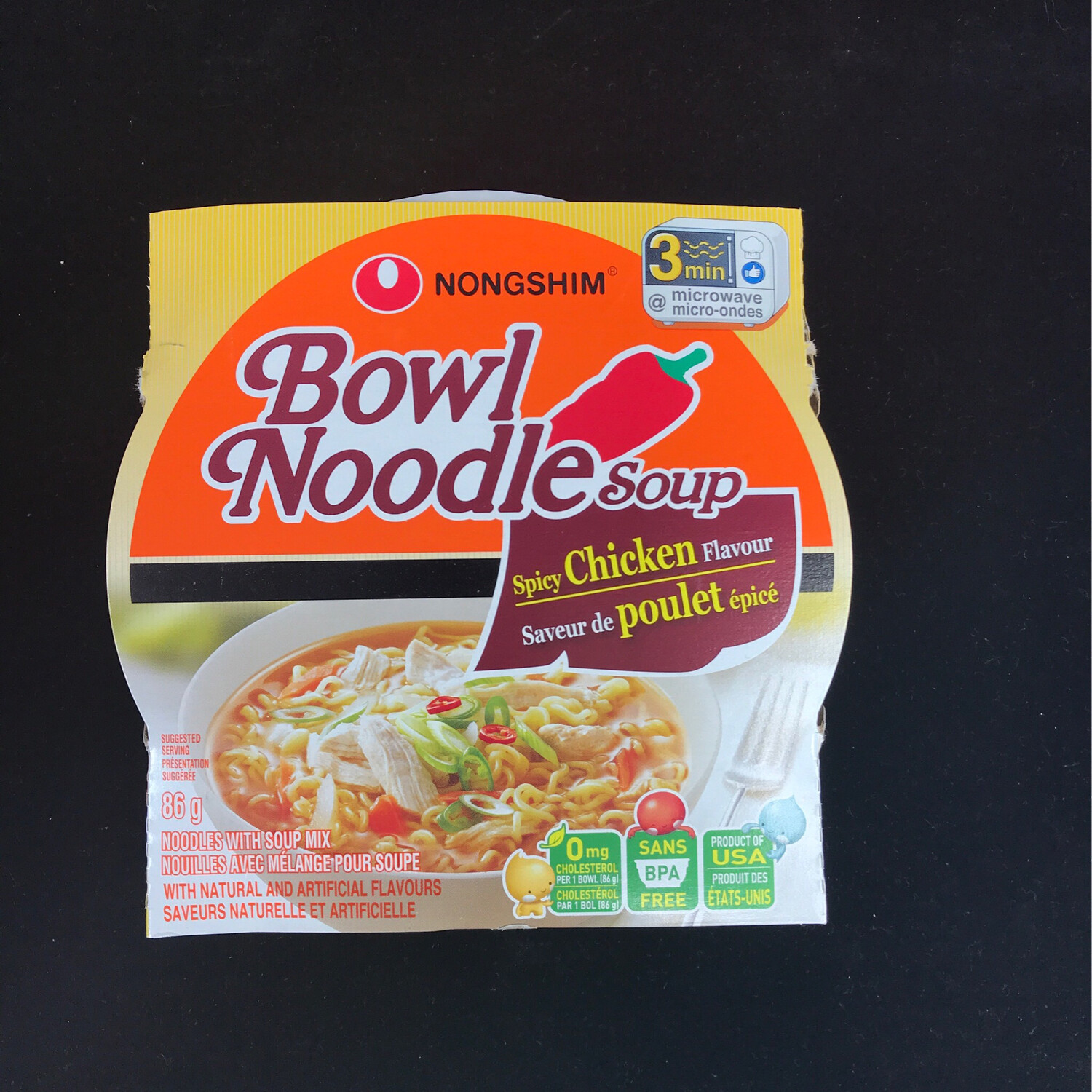 Nongshim Bowl Noodle Soup, Spicy Chicken Flavour, 86 g 农心香辣鸡面（桶）