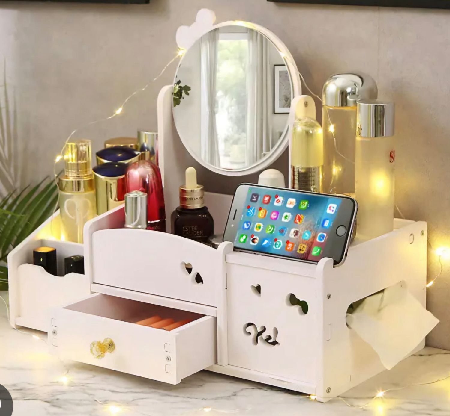 Organizador de madera con espejo