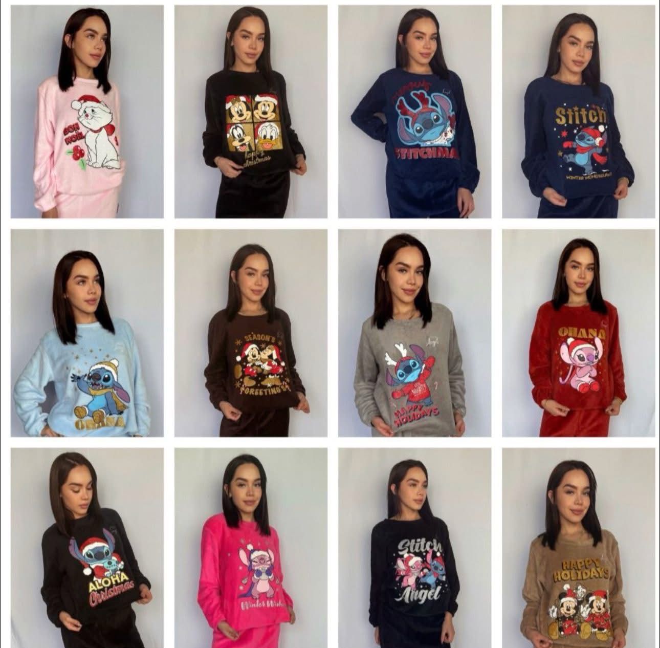 Pijama Navideña Stitch estampado y color se envía surtido