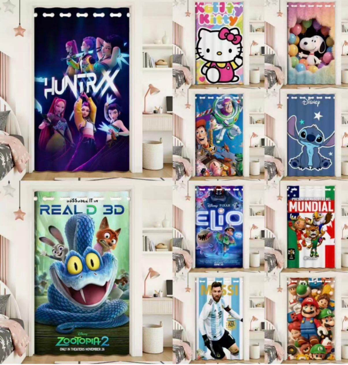 Cortina Personajes Medidas 1.90 x 90cm 1 pieza el modelo se envía surtido al azahar