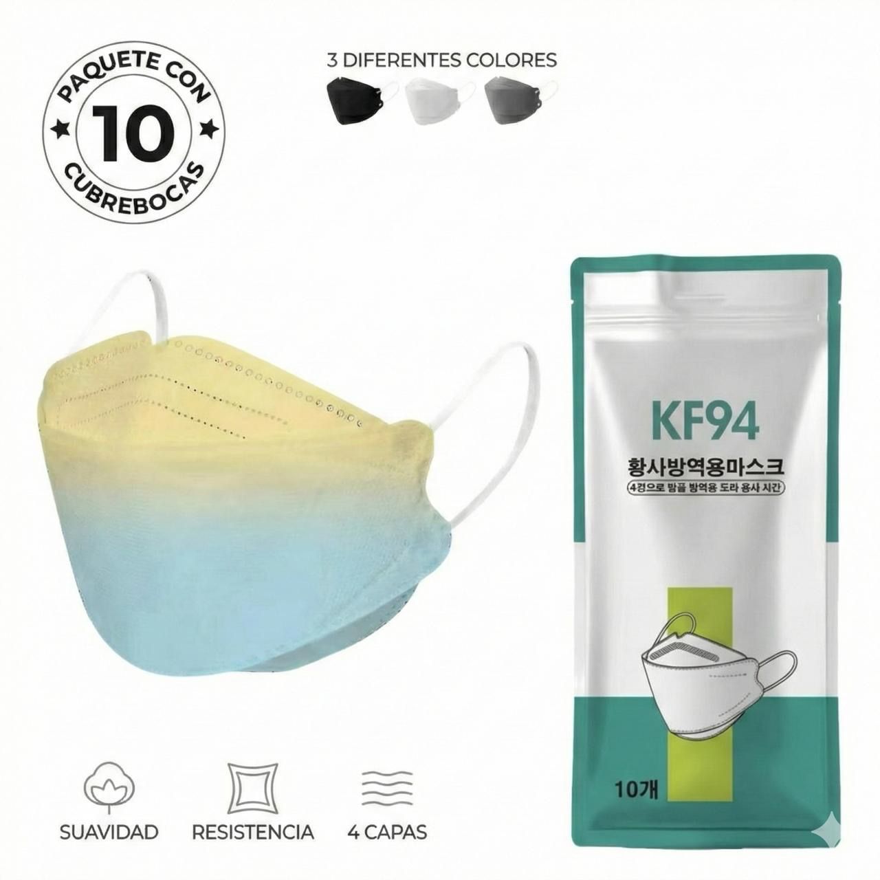 Cubreboca KF94 Degradado bolsa con 10 piezas