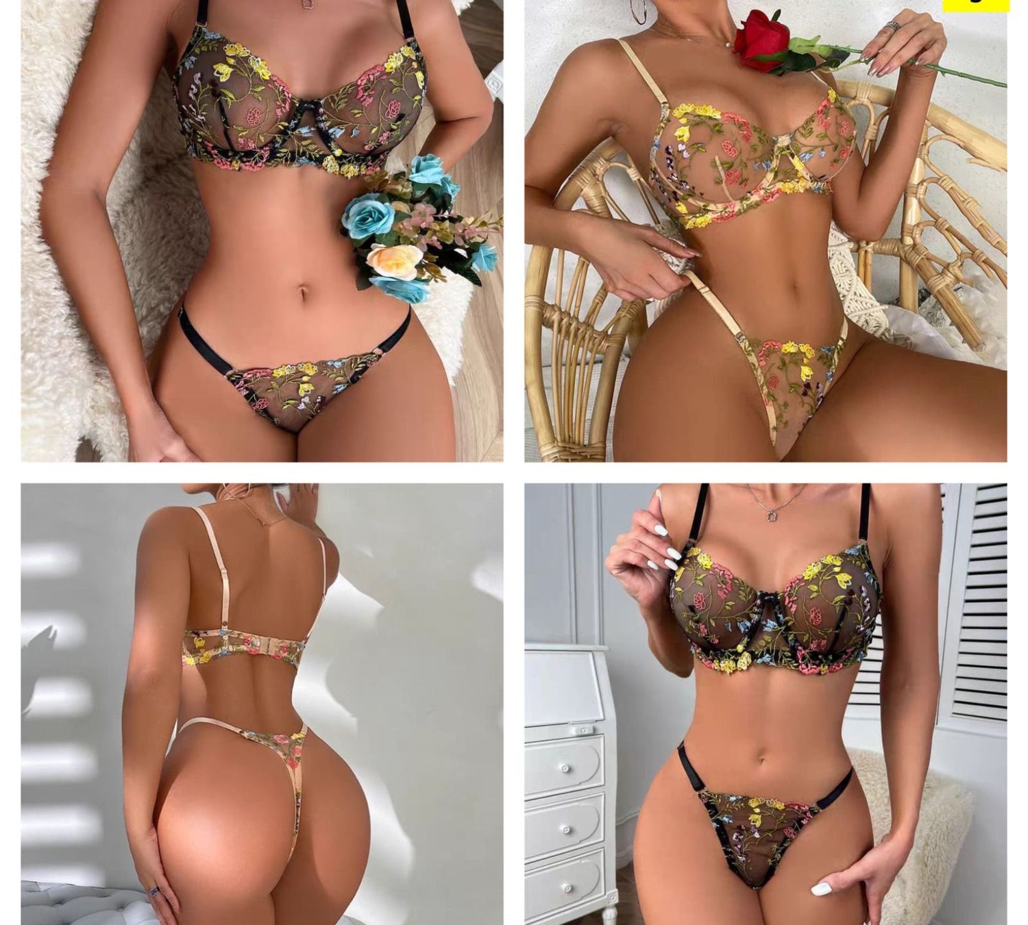 Coordinado Lenceria Flores se manda color y talla surtida