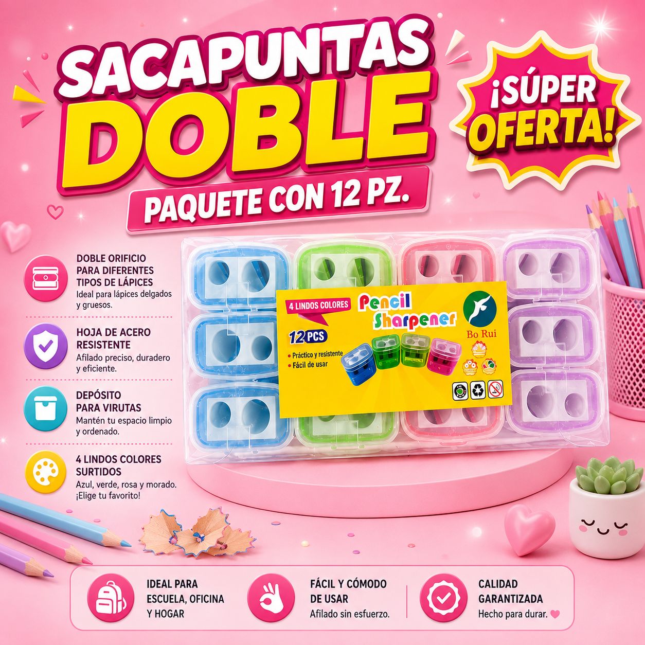 Docena sacapuntas Doble con Depósito