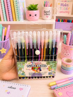 Set Pluma Gel Neón -Pastel 12pz