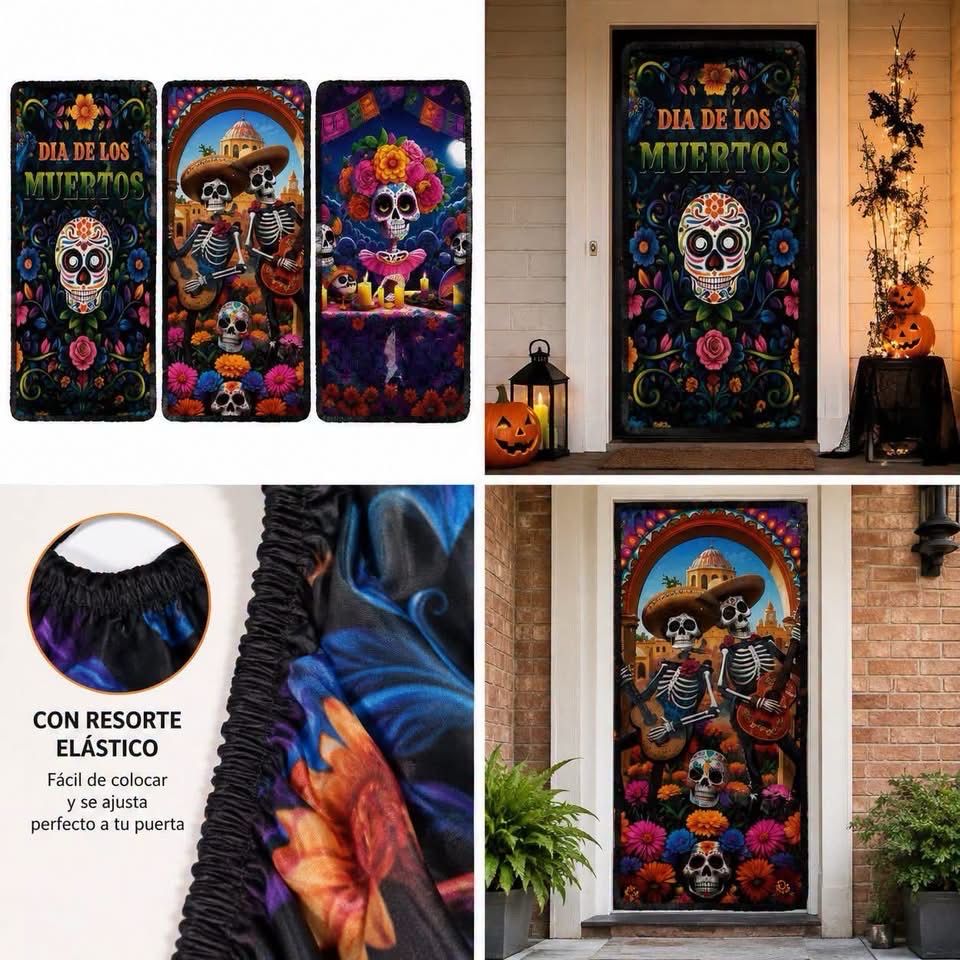Funda elástica para puerta día de Muertos