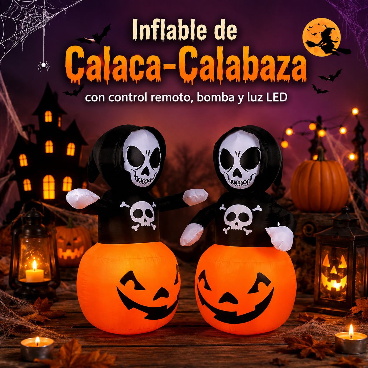 Inflable Hallowen calaca Calabaza 1.3 x 1.20m