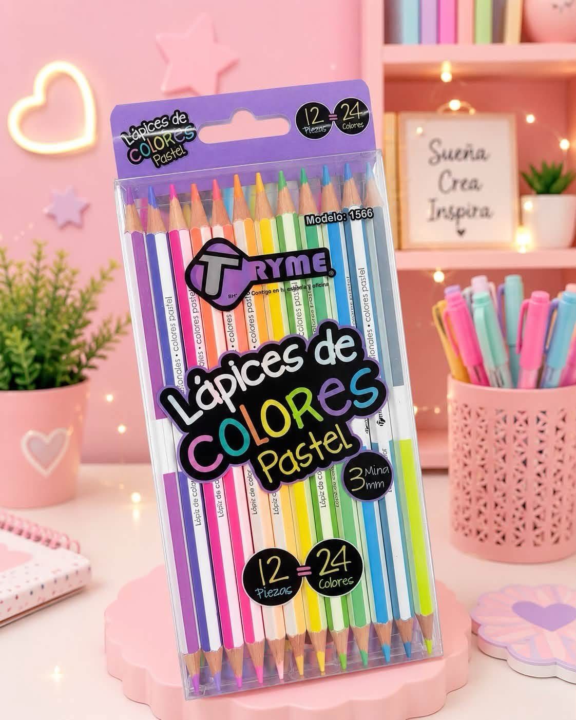 Colores Pastel Doble Punta Tryme Docena Mayoreo