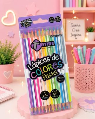 Colores Pastel Doble Punta Tryme Docena Mayoreo