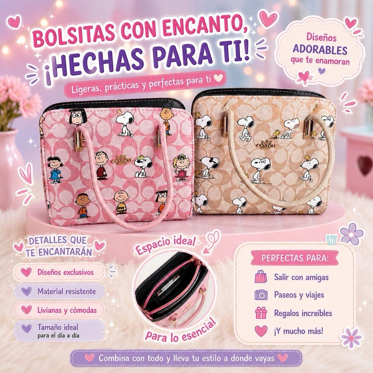 Bolsa Snoopy doble correa el color se envía surtido al azahar