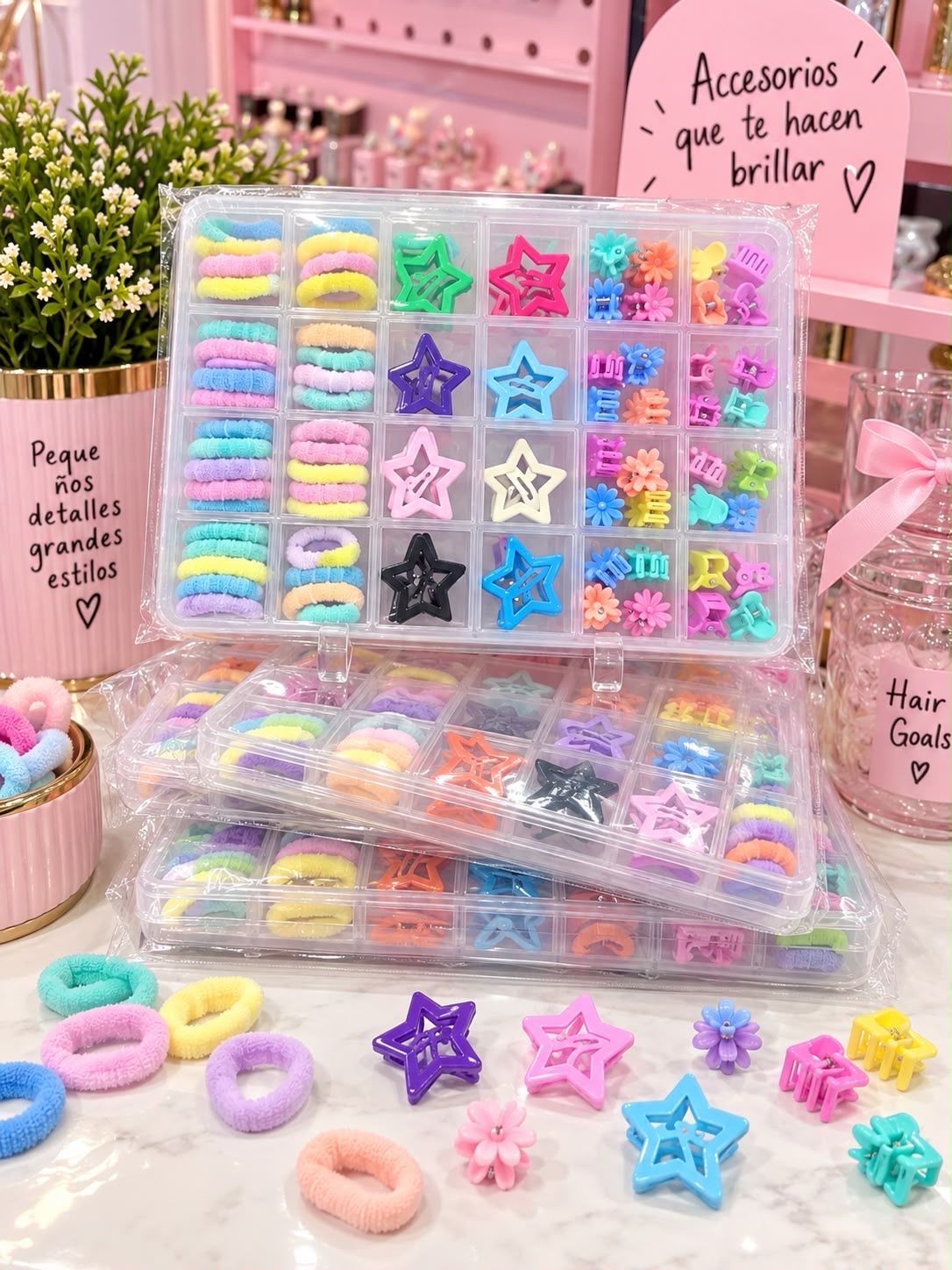 Cajita Plástica con Accesorios para Cabello
