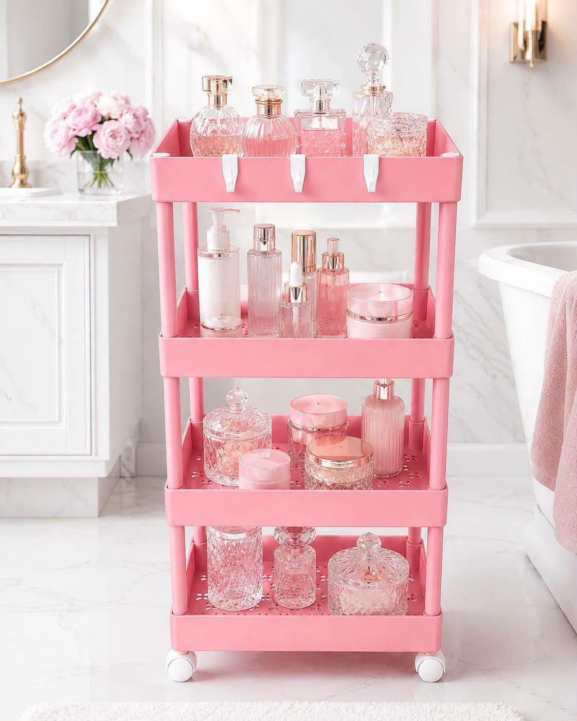 Organizador rosa con llantas de 4 Niveles