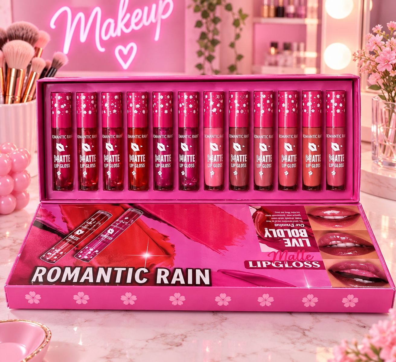 Set Labiales Matte 12 piezas Modelo rosa