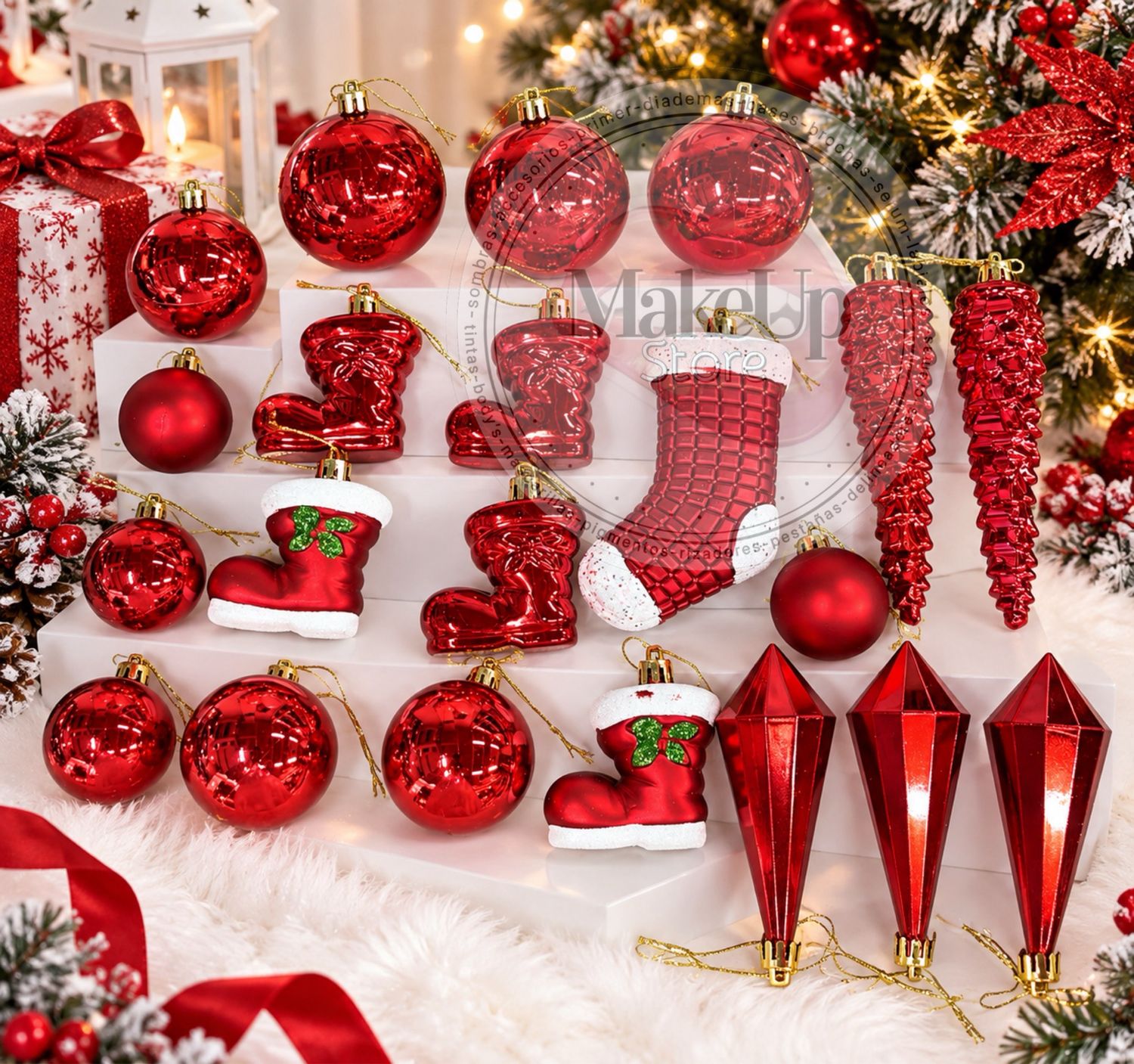 Caja Esferas y Adornos Navideños Super bonitos, El color se envía surtido al azahar