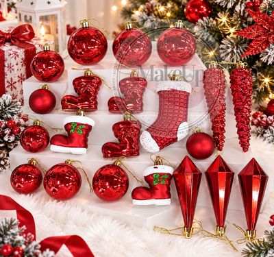 Caja Esferas y Adornos Navideños Super bonitos, El color se envía surtido al azahar