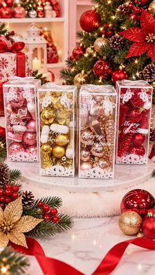 Caja Esferas y Adornos Navideños Super bonitos, El color se envía surtido al azahar