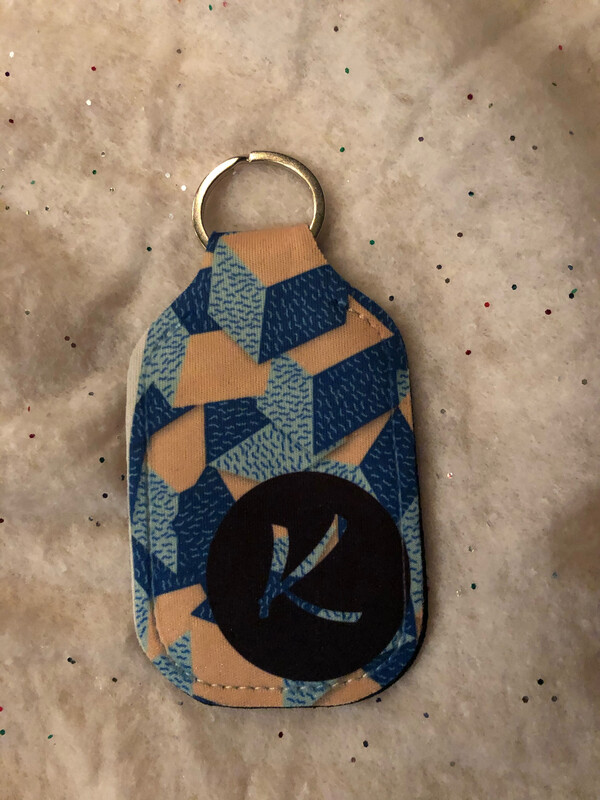 Blue&amp;peach block pattern-Keychain Hand Sanitizer Holder